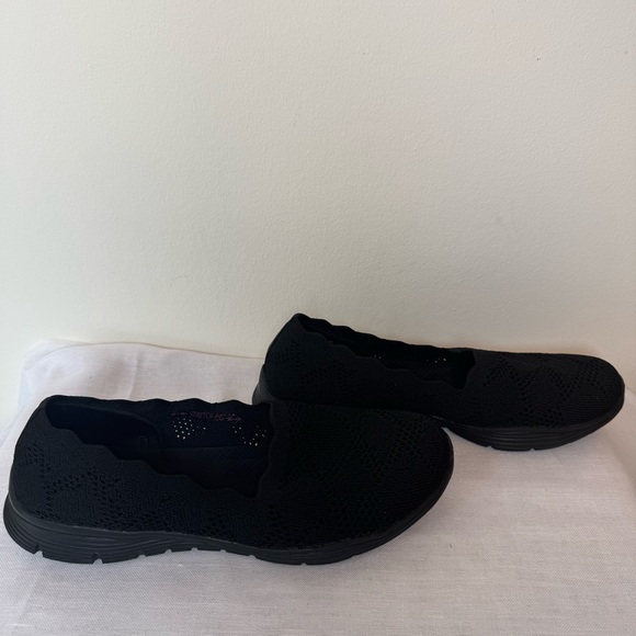 Skechers Black Knit Scallop Loafer Summer Flat Slip-On Flats Woven Office 0038* - Picture 9 of 13